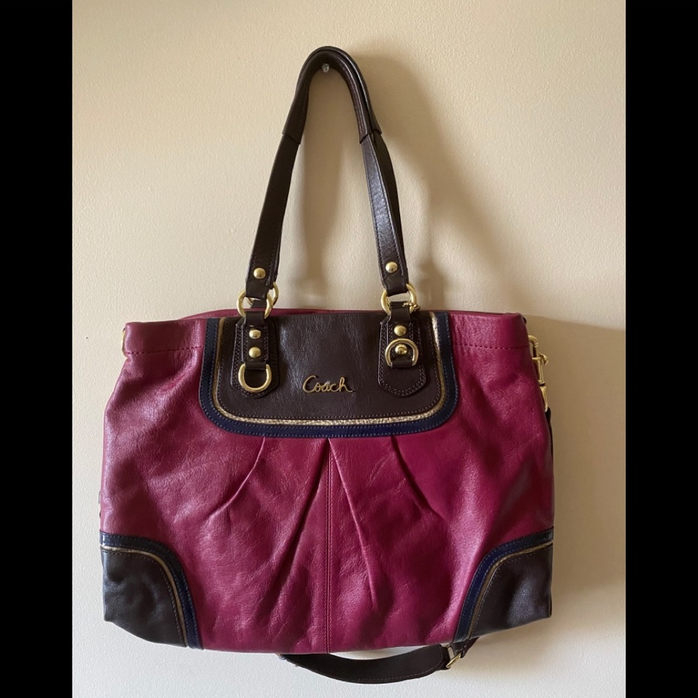 Brown and burgundy coach bag